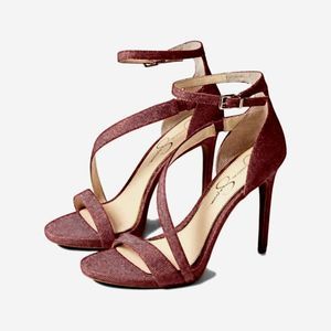 Jessica Simpson Burgundy Patent Leather Ankle Strapped Dress Shoes (10)